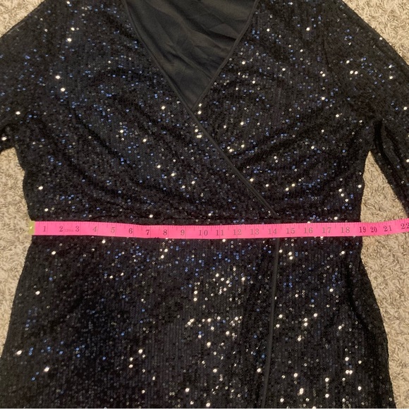 Forever 21+ Glam Black Sequin Long Sleeve Wrap Dress, Sz 2x 18/20 - Picture 10 of 14